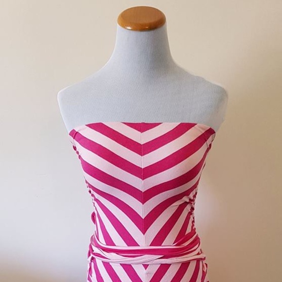 Made in USA 🇺🇲 | GUESS Pink Chevron Stripe Tube Dress (XS) - Picture 1 of 7